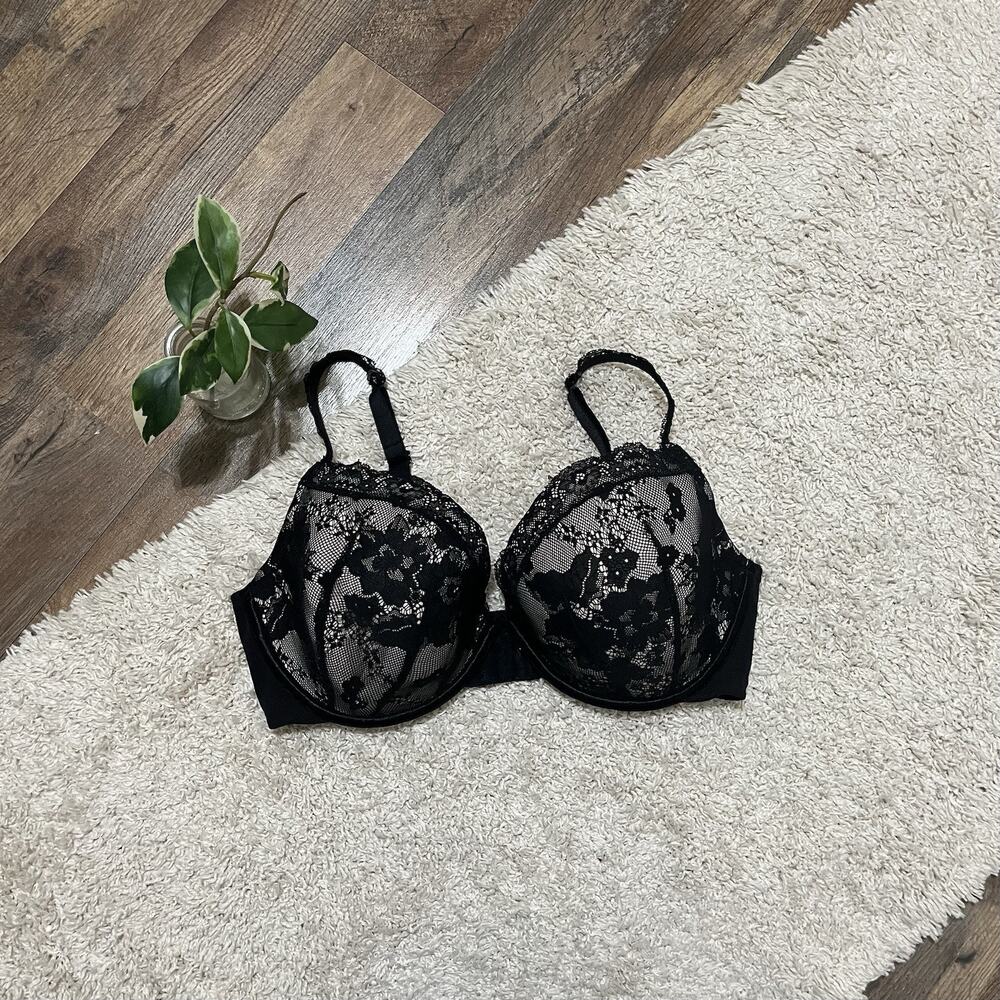 Cacique Lane Bryant Size 40DD Black Floral Lace Padded Underwire Bra